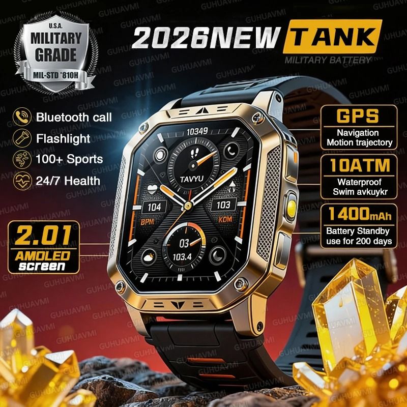 TANK Military GPS Smartwatch With 1400mAh Battery AMOLED Display And SOS Calling 0