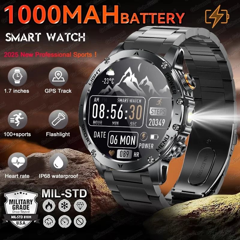 Military Grade 1000mAh AMOLED GPS Smartwatch With Bluetooth Calling And Waterproof Design 0