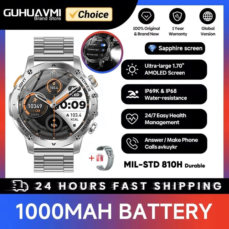 Military Grade 1000mAh AMOLED GPS Smartwatch With Bluetooth Calling And Waterproof Design 12