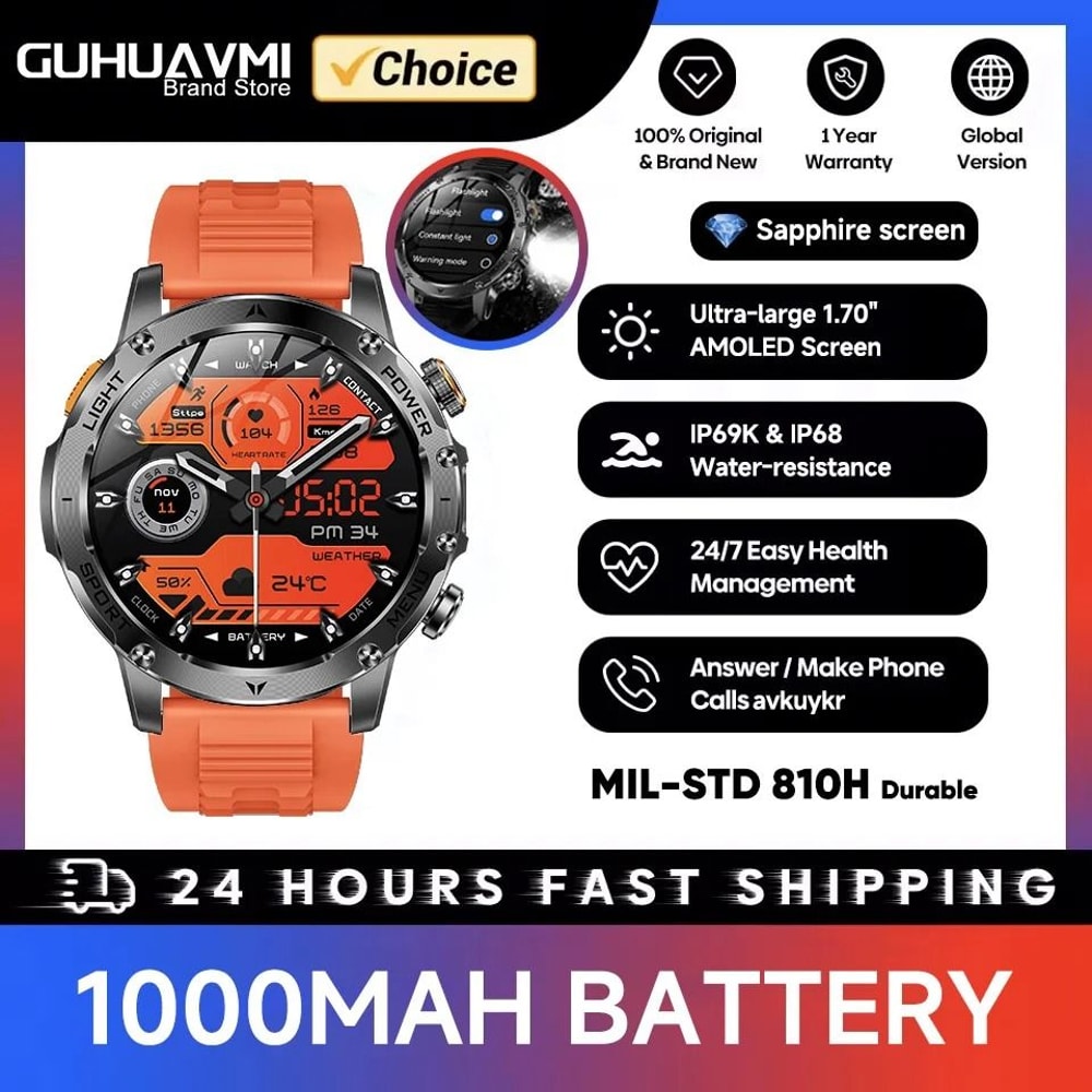 Military Grade 1000mAh AMOLED GPS Smartwatch With Bluetooth Calling And Waterproof Design 8