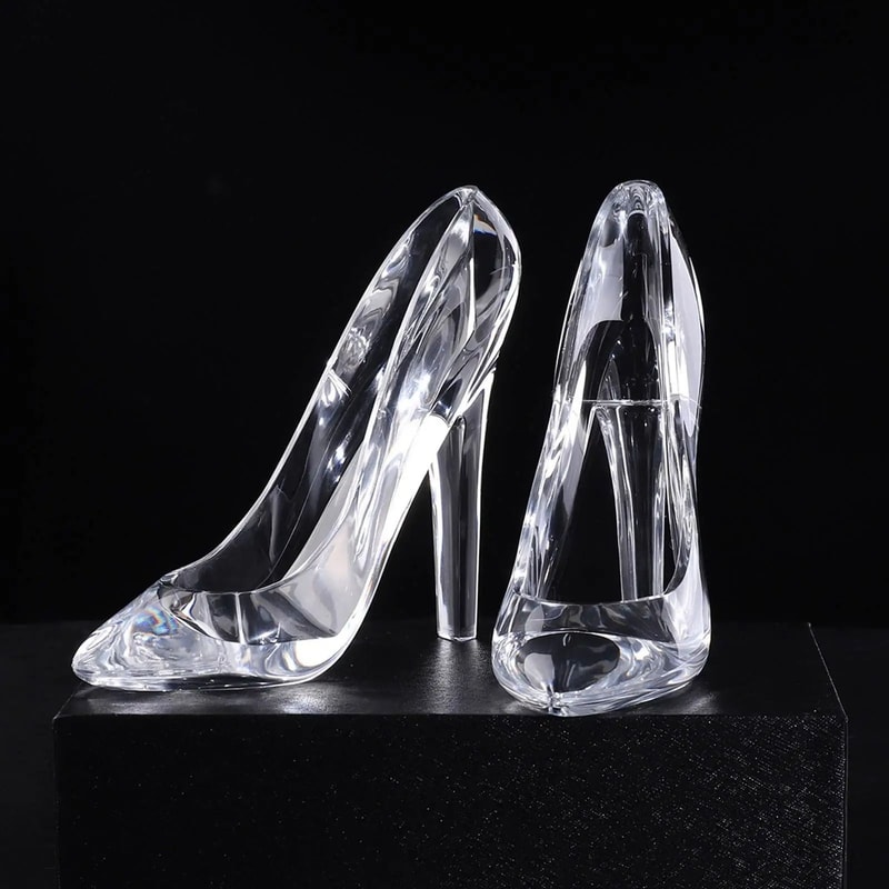 Crystal Cinderella Glass Slipper Figurine Elegant Acrylic High Heel Decor 0