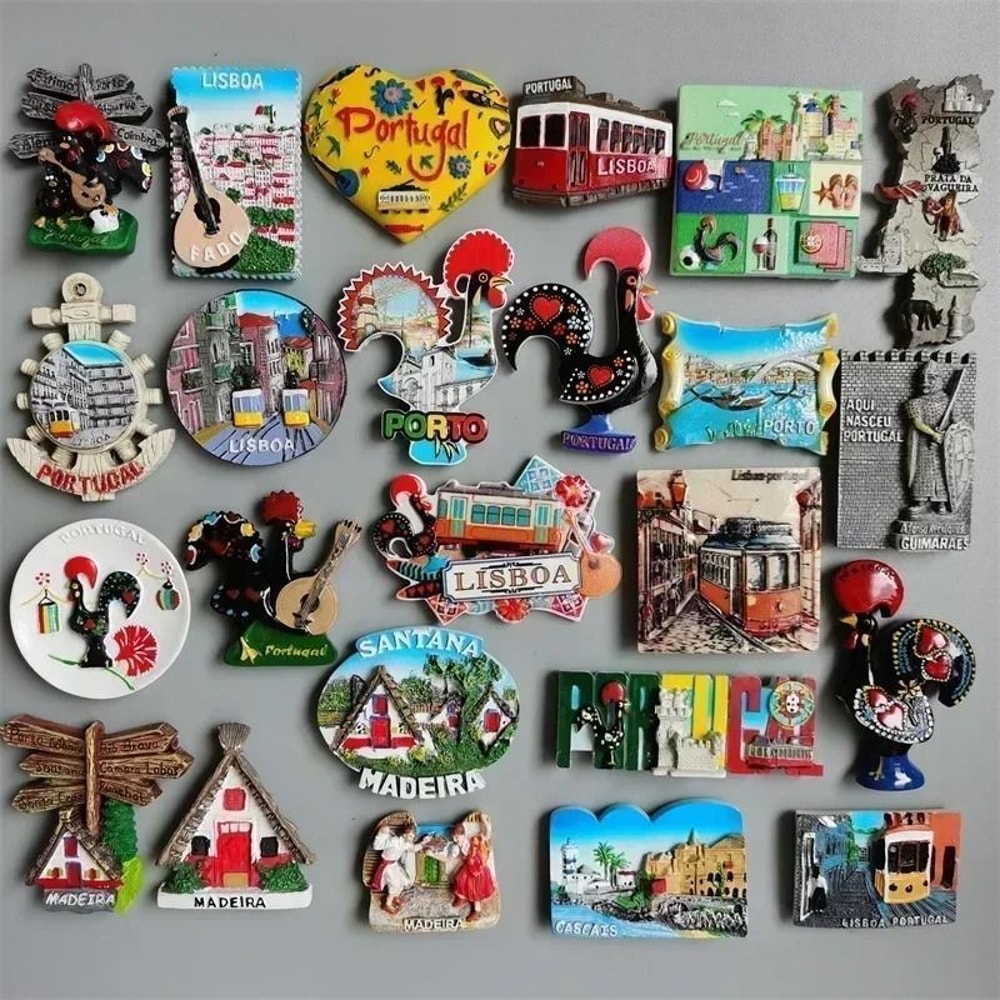 Portugal Travel Souvenir Fridge Magnet Set Lisbon Tram Porto Madeira Resin Collection 0