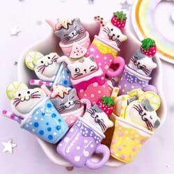 10pcs kawaii cartoon cat flatback resin charms for diy crafts and decor