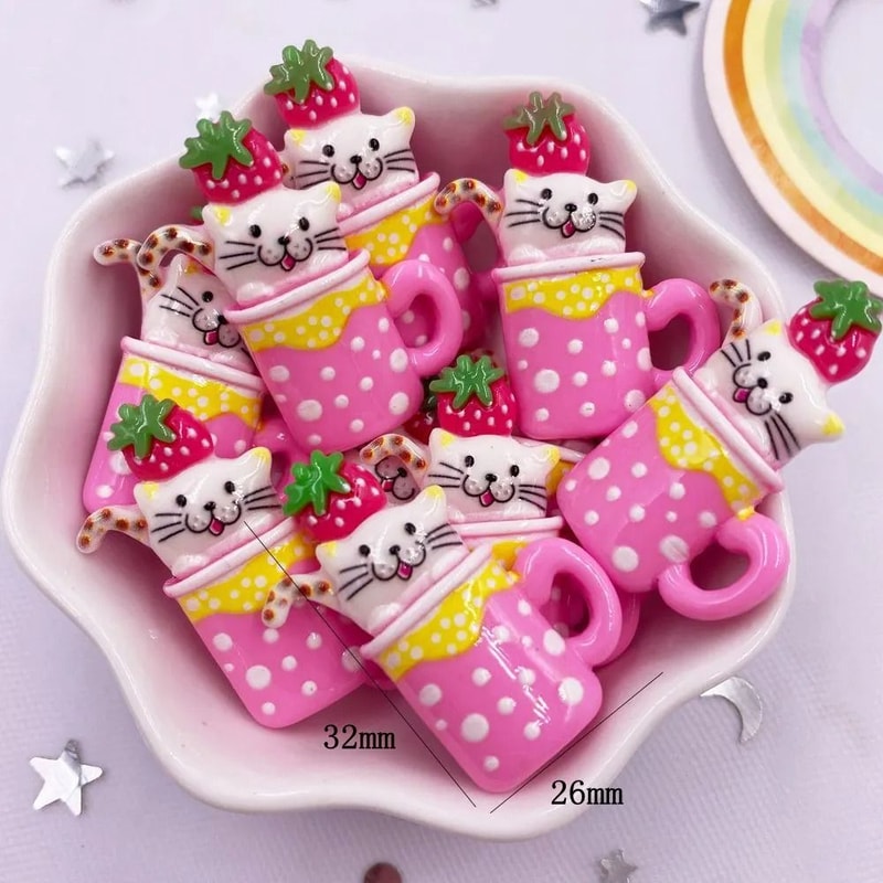 10PCS Kawaii Cartoon Cat Flatback Resin Charms For DIY Crafts And Decor 4