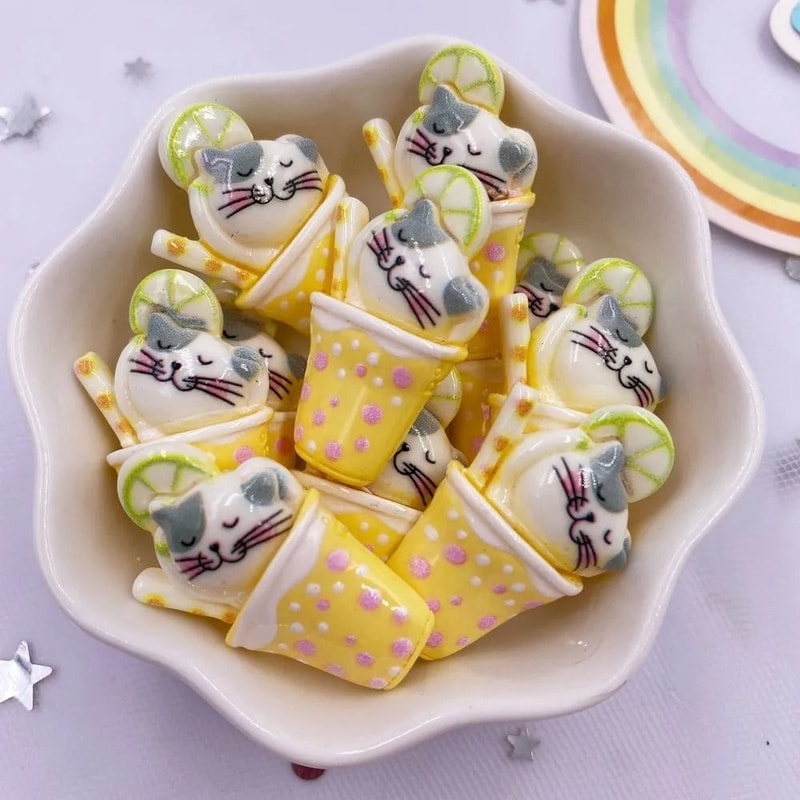 10PCS Kawaii Cartoon Cat Flatback Resin Charms For DIY Crafts And Decor 9