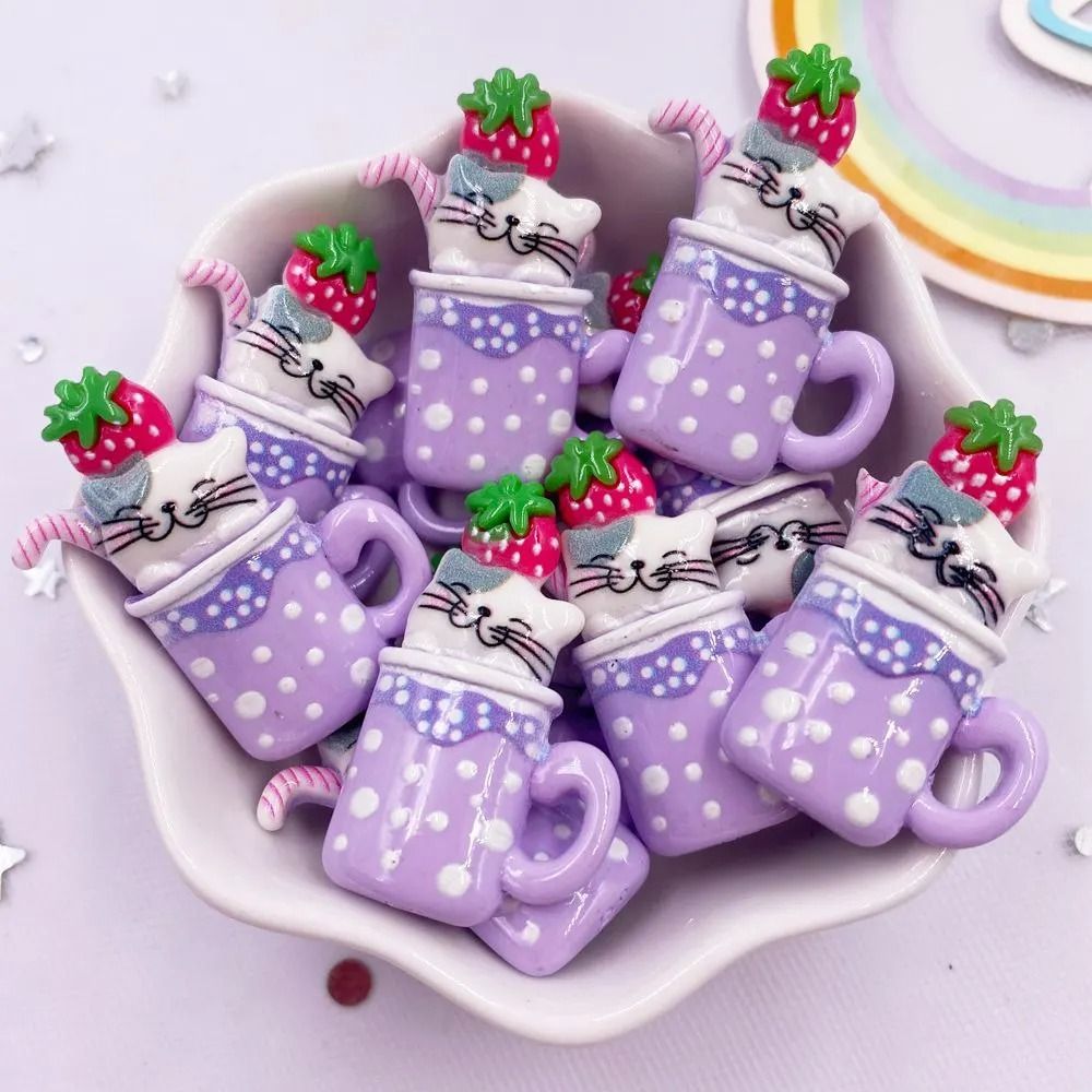 10PCS Kawaii Cartoon Cat Flatback Resin Charms For DIY Crafts And Decor 10