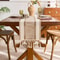 Nordic Boho Green Striped Table Runner With Handwoven Tassels 1