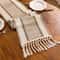 Nordic Boho Green Striped Table Runner With Handwoven Tassels 3