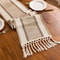 Nordic Boho Green Striped Table Runner With Handwoven Tassels 3