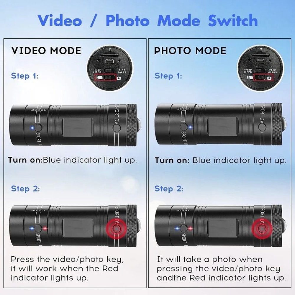 1080P Mini Action Camera Flashlight Helmet Cam For Bike And Motorcycle Waterproof Recording 4