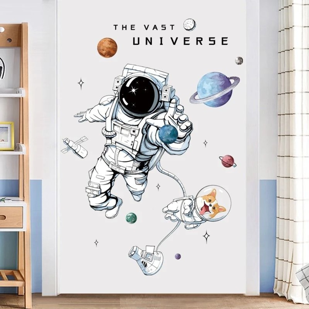 Removable Astronaut Wall Stickers Space Theme PVC Decals For Kids Room Decor 0