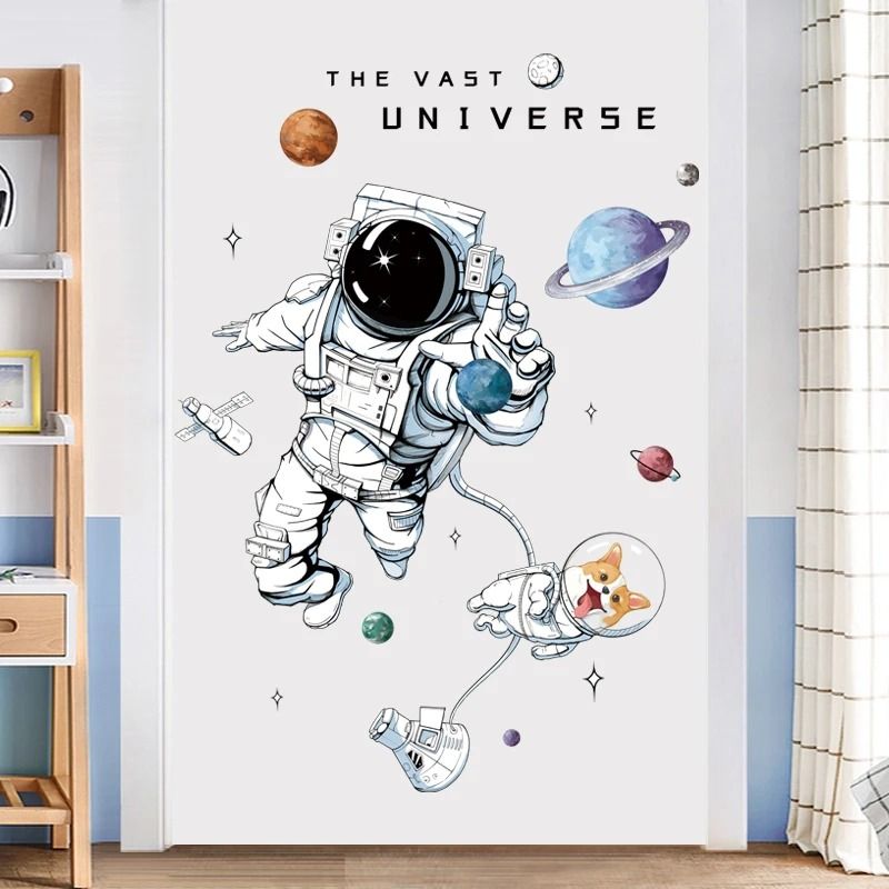 Removable Astronaut Wall Stickers Space Theme PVC Decals For Kids Room Decor 0