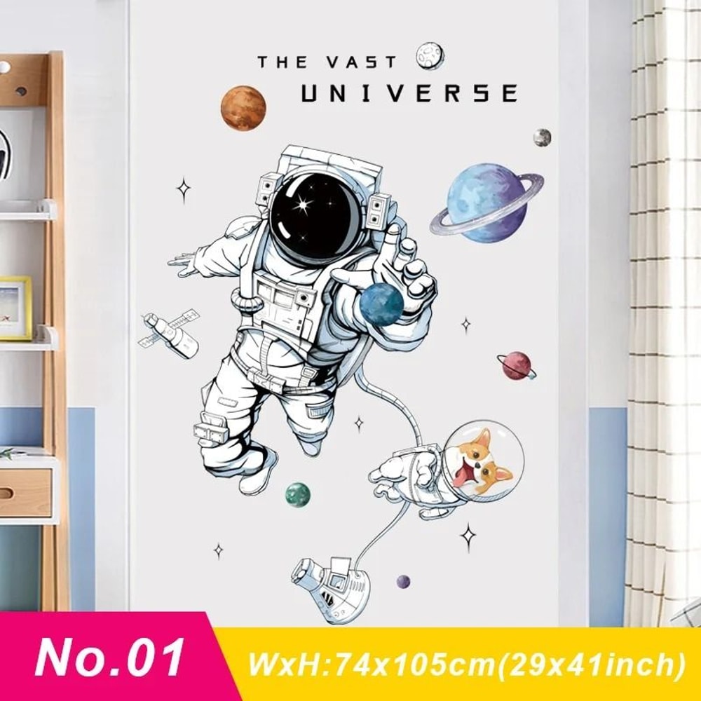 Removable Astronaut Wall Stickers Space Theme PVC Decals For Kids Room Decor 6