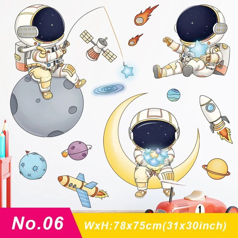 Removable Astronaut Wall Stickers Space Theme PVC Decals For Kids Room Decor 8