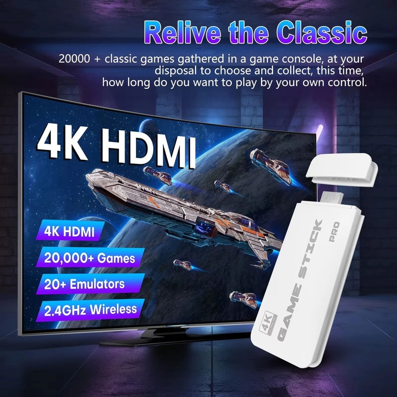 4K Retro Game Stick Console With 20000 Games And Wireless Controllers 5