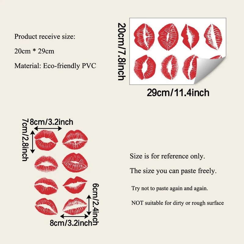 Red Lip Print Wall Stickers Self Adhesive Bedroom Bathroom Decor Decals 1