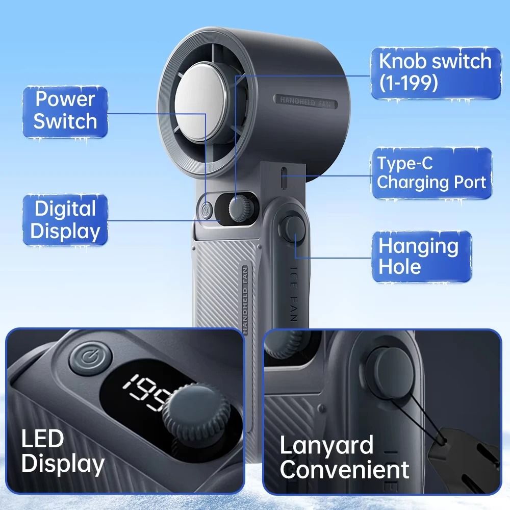 Rechargeable Handheld Cooling Fan 199Speed Portable Mini Fan With Turbo Airflow 3