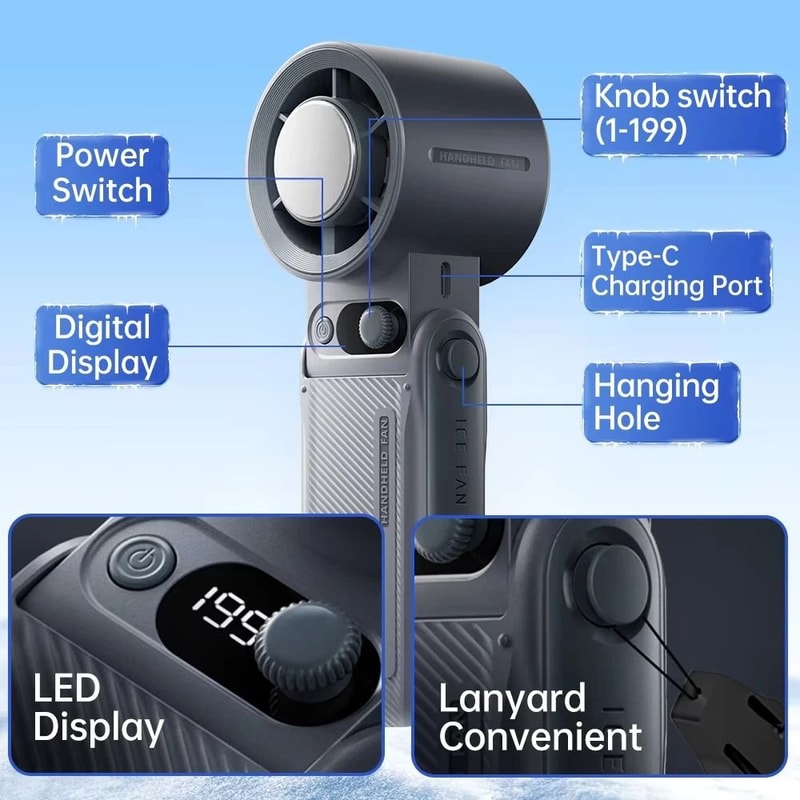 Rechargeable Handheld Cooling Fan 199Speed Portable Mini Fan With Turbo Airflow 3