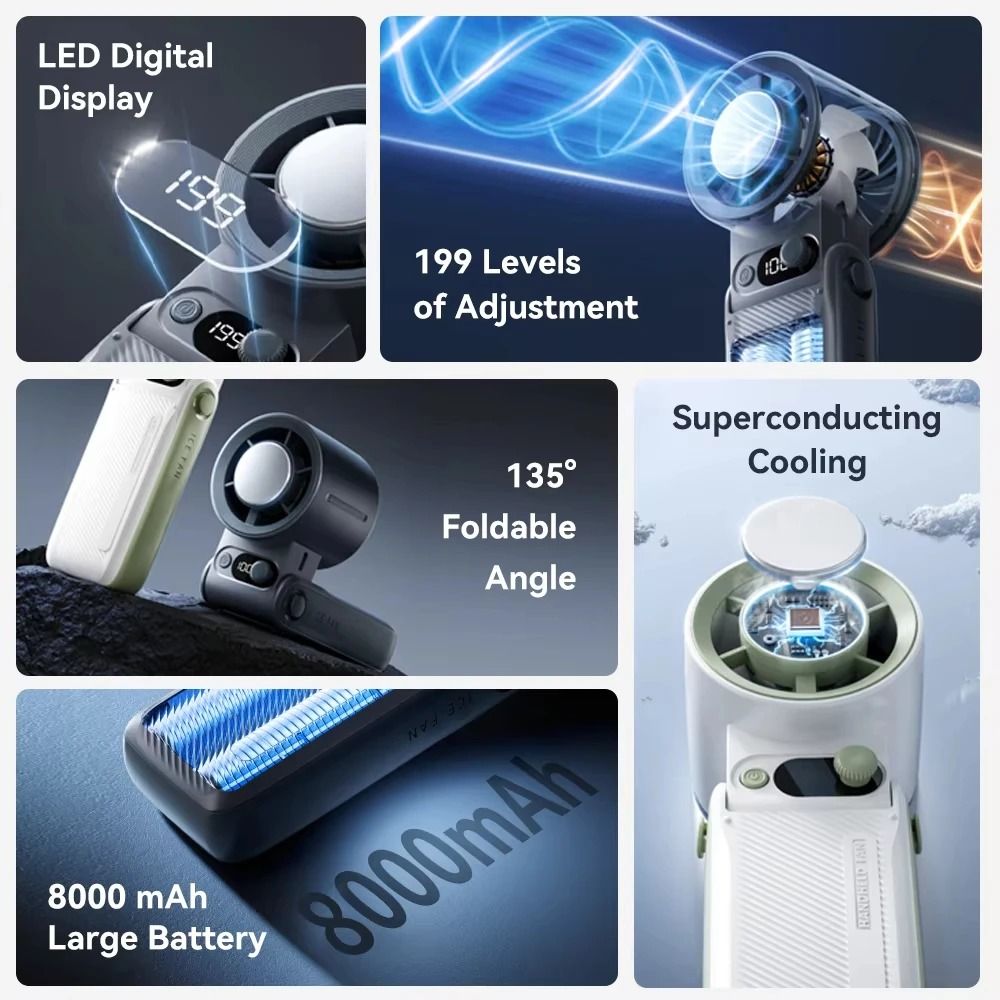 Rechargeable Handheld Cooling Fan 199Speed Portable Mini Fan With Turbo Airflow 5