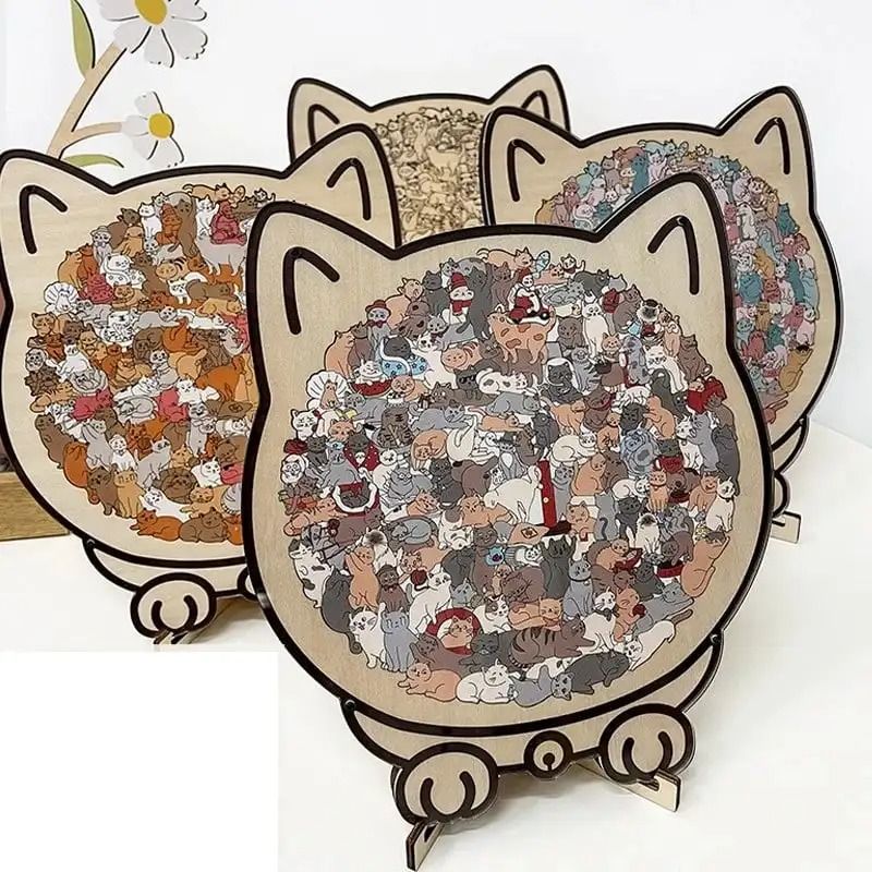 Cat Wooden Puzzle 135Piece Irregular Jigsaw Unique Shape Cat Lover Gift 0