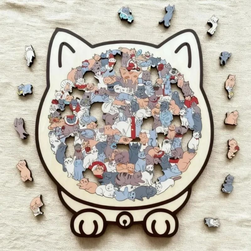 Cat Wooden Puzzle 135Piece Irregular Jigsaw Unique Shape Cat Lover Gift 3