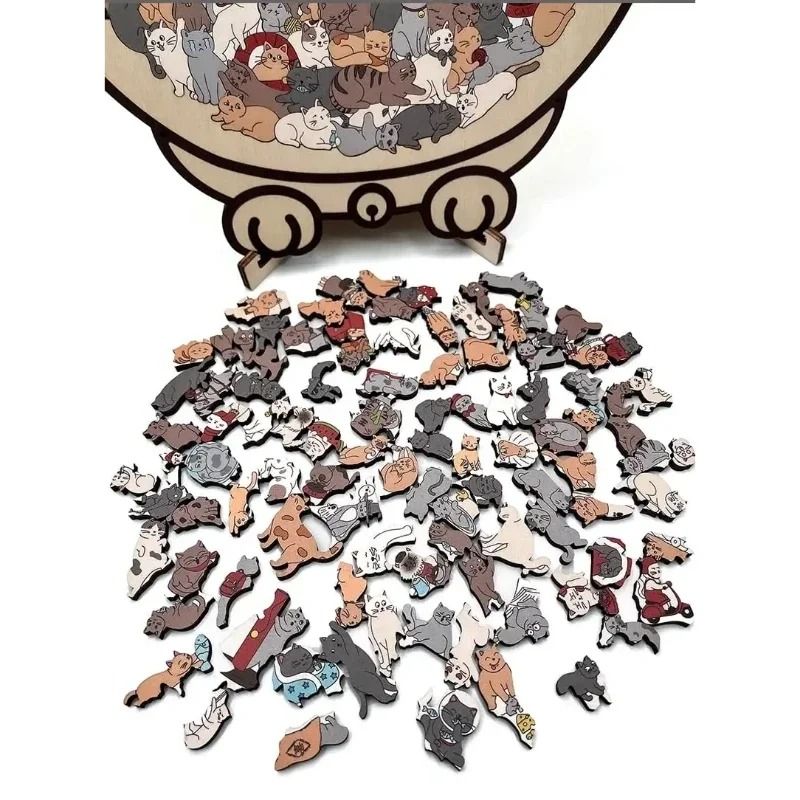Cat Wooden Puzzle 135Piece Irregular Jigsaw Unique Shape Cat Lover Gift 5