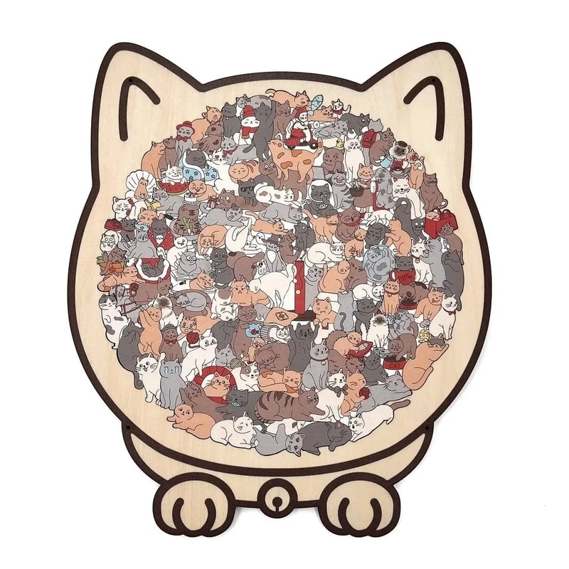 Cat Wooden Puzzle 135Piece Irregular Jigsaw Unique Shape Cat Lover Gift 7