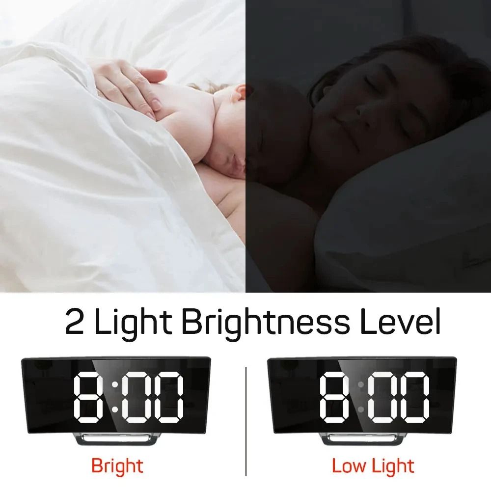 LED Digital Alarm Clock Large Display With Temperature Calendar Nightlight 4
