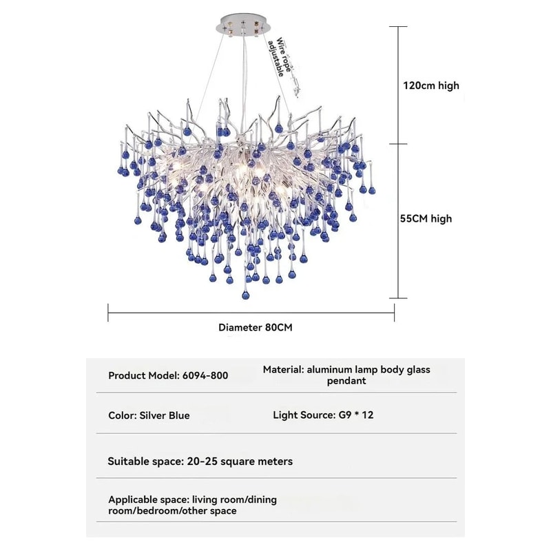 Modern Crystal Branch Chandelier Pink Blue Teardrop Ceiling Light 9