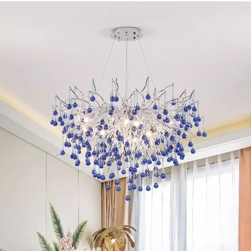 Modern Crystal Branch Chandelier Pink Blue Teardrop Ceiling Light 2
