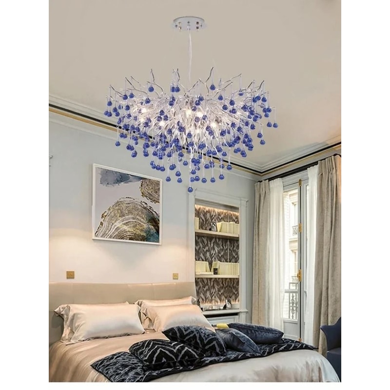 Modern Crystal Branch Chandelier Pink Blue Teardrop Ceiling Light 3
