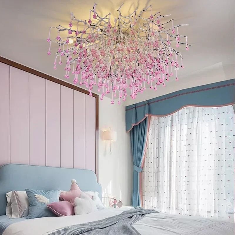 Modern Crystal Branch Chandelier Pink Blue Teardrop Ceiling Light 4