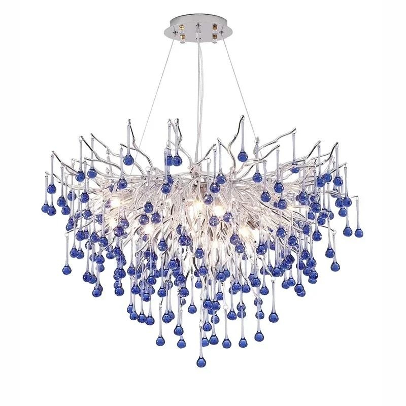 Modern Crystal Branch Chandelier Pink Blue Teardrop Ceiling Light 7