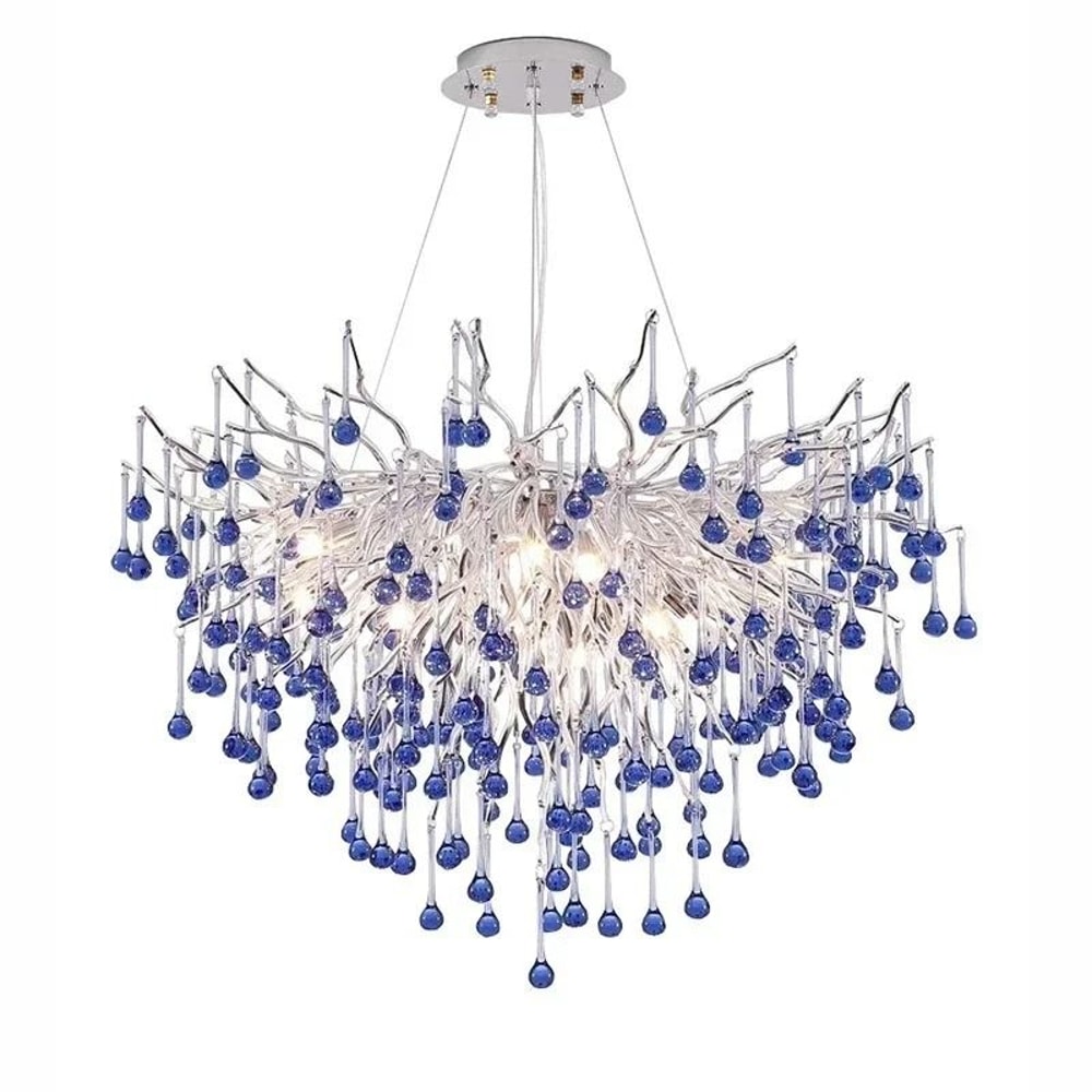 Modern Crystal Branch Chandelier Pink Blue Teardrop Ceiling Light 8