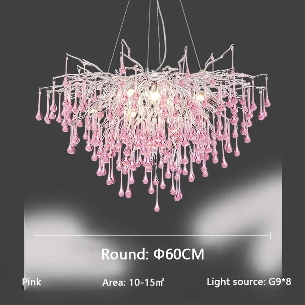 Modern Crystal Branch Chandelier Pink Blue Teardrop Ceiling Light 16