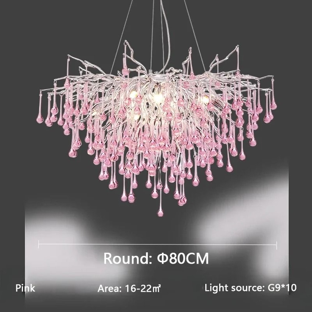 Modern Crystal Branch Chandelier Pink Blue Teardrop Ceiling Light 17