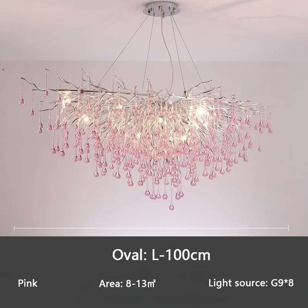 Modern Crystal Branch Chandelier Pink Blue Teardrop Ceiling Light 19
