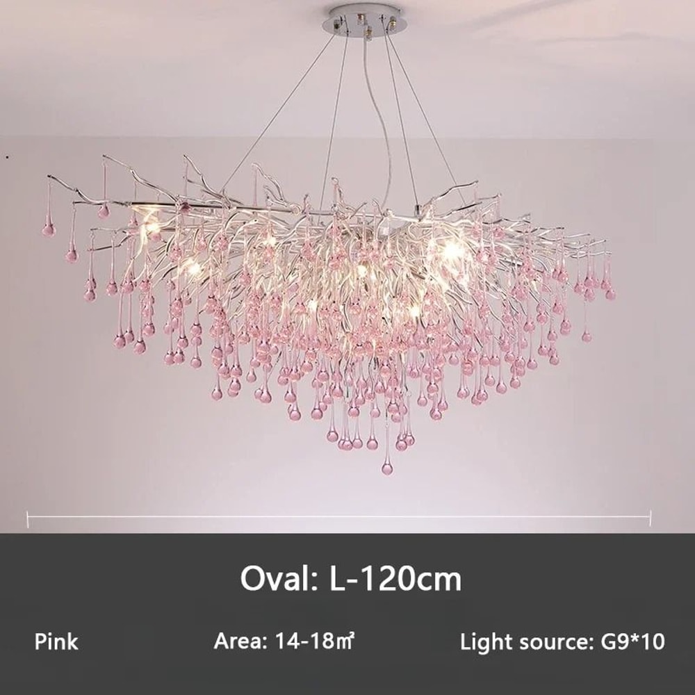 Modern Crystal Branch Chandelier Pink Blue Teardrop Ceiling Light 20