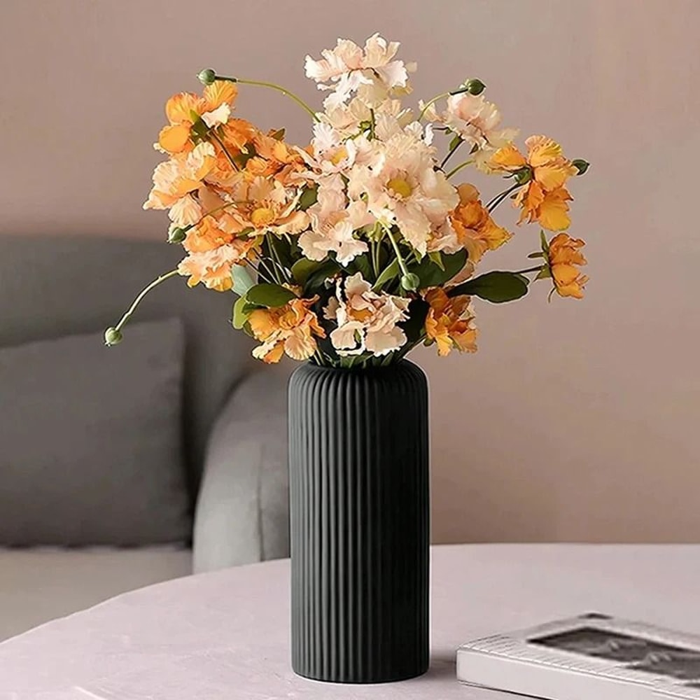 Modern Striped Ceramic Look Plastic Flower Vase Decorative Mini Floral Display 0