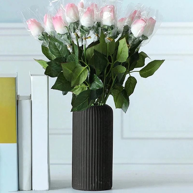 Modern Striped Ceramic Look Plastic Flower Vase Decorative Mini Floral Display 3