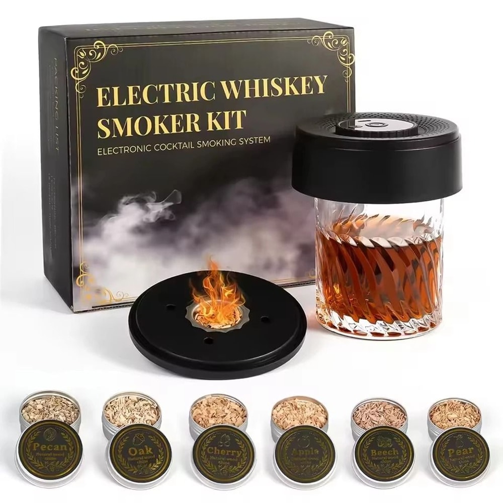 Electric Cocktail Smoker Kit Whiskey Smoke Infuser With 6 Wood Chips Rechargeable Gift Set 0