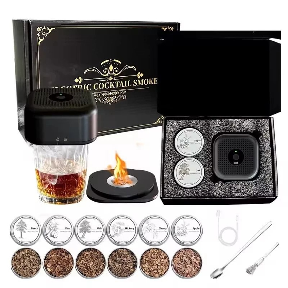 Electric Cocktail Smoker Kit Whiskey Smoke Infuser With 6 Wood Chips Rechargeable Gift Set 1