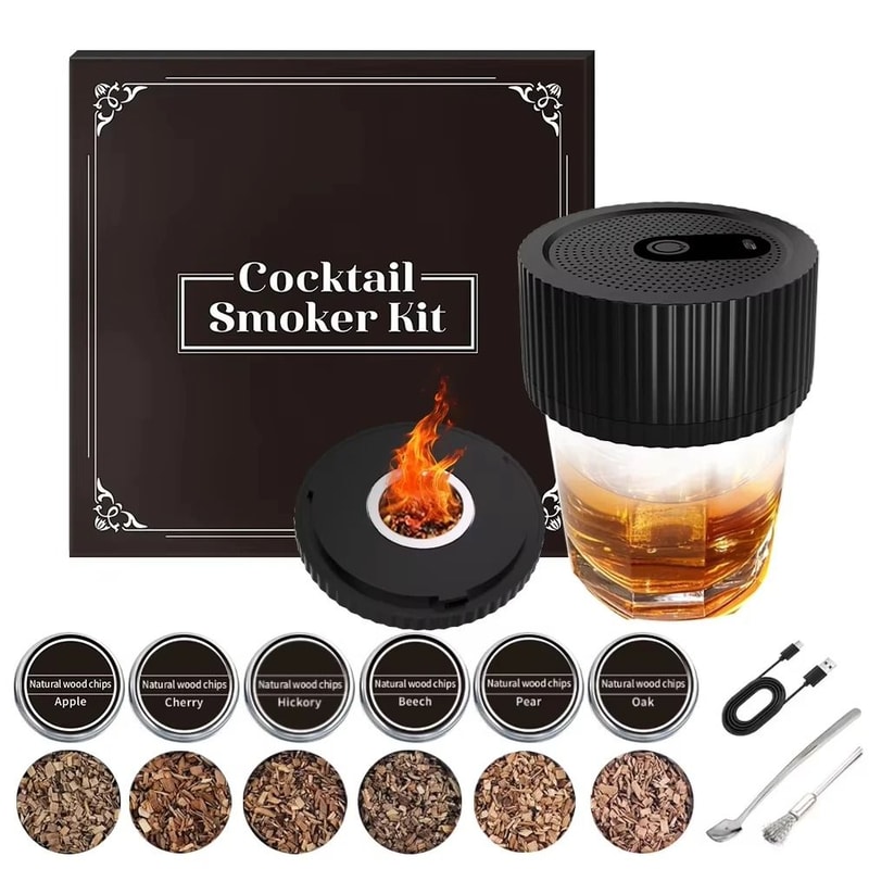 Electric Cocktail Smoker Kit Whiskey Smoke Infuser With 6 Wood Chips Rechargeable Gift Set 2