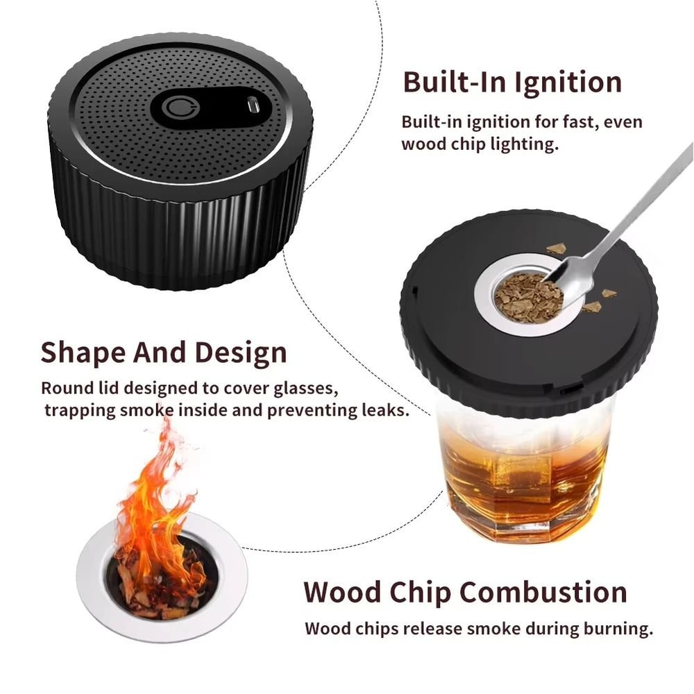 Electric Cocktail Smoker Kit Whiskey Smoke Infuser With 6 Wood Chips Rechargeable Gift Set 4