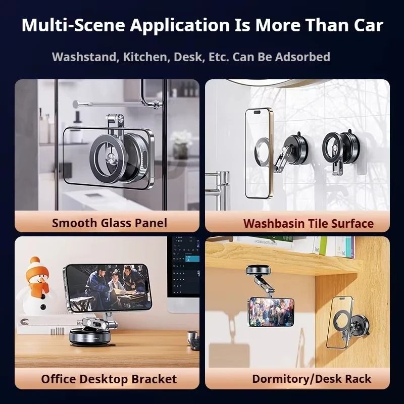 Magnetic Vacuum Phone Holder Rotating Folding Suction Stand Multi Use Mount 5