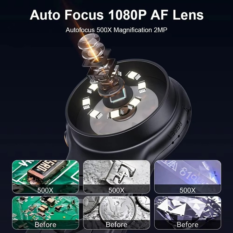 Autofocus 500X Digital Microscope With LED 2MP Camera Foldable Display 2