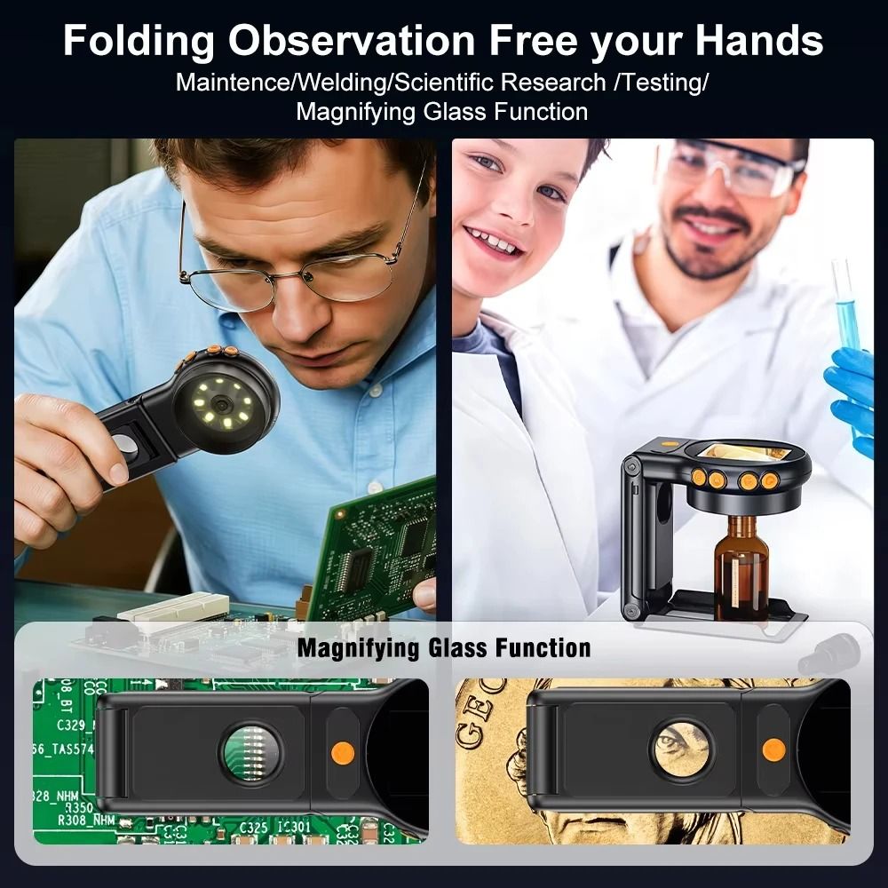 Autofocus 500X Digital Microscope With LED 2MP Camera Foldable Display 3