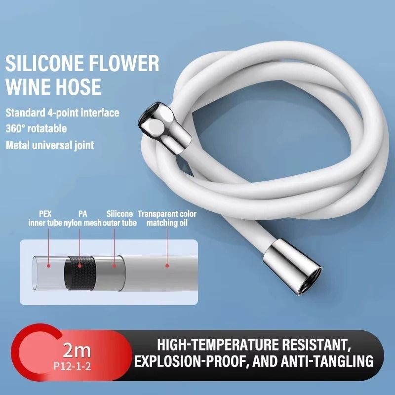 Flexible Silicone Shower Hose 15M2M AntiWinding High Pressure Replacement Tube 9