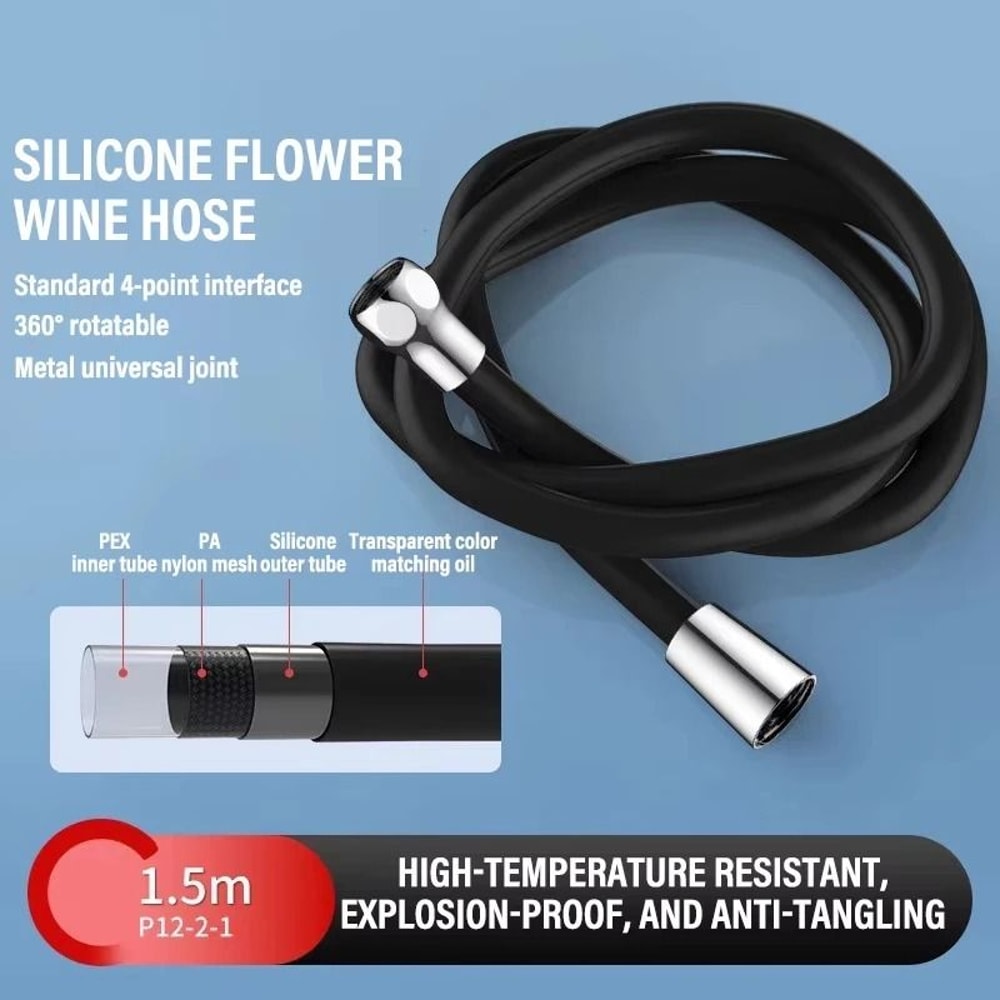 Flexible Silicone Shower Hose 15M2M AntiWinding High Pressure Replacement Tube 8