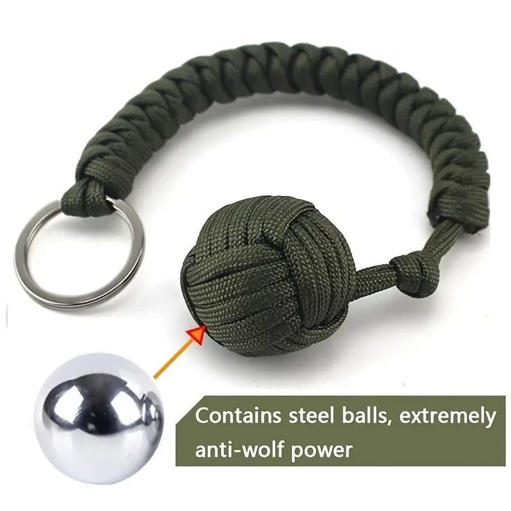 Tactical Paracord Self Defense Keychain With Steel Ball Monkey Fist 0